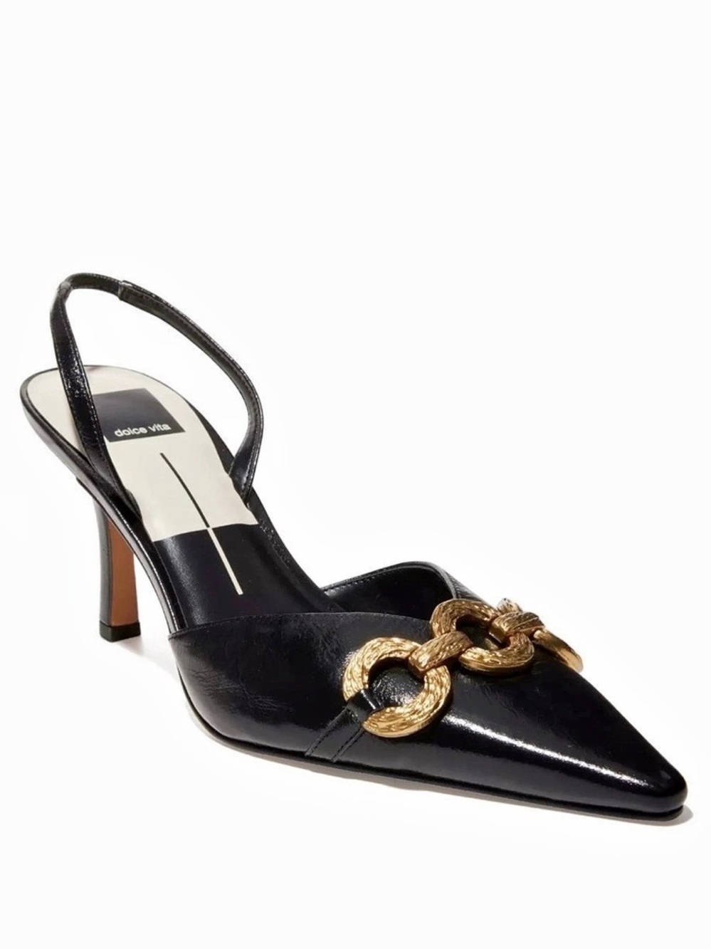 dolce vita Cella Chain Detail Slingback Pump Heels in Black & Gold